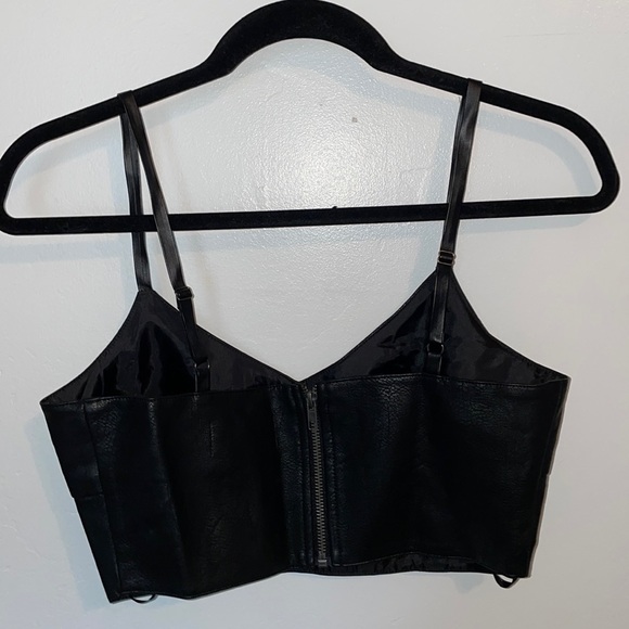 Fake leather crop top with flower embroidery from Wet Seal, size S - Picture 3 of 4